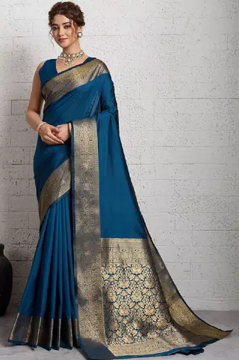 Rich zari border saree with blouse piece