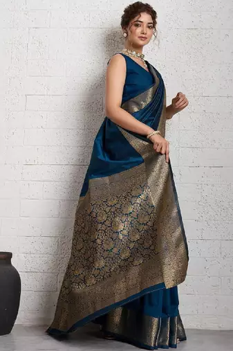 Rich zari border saree with blouse piece