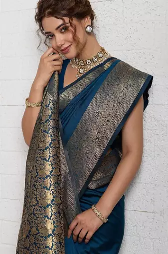 Rich zari border saree with blouse piece