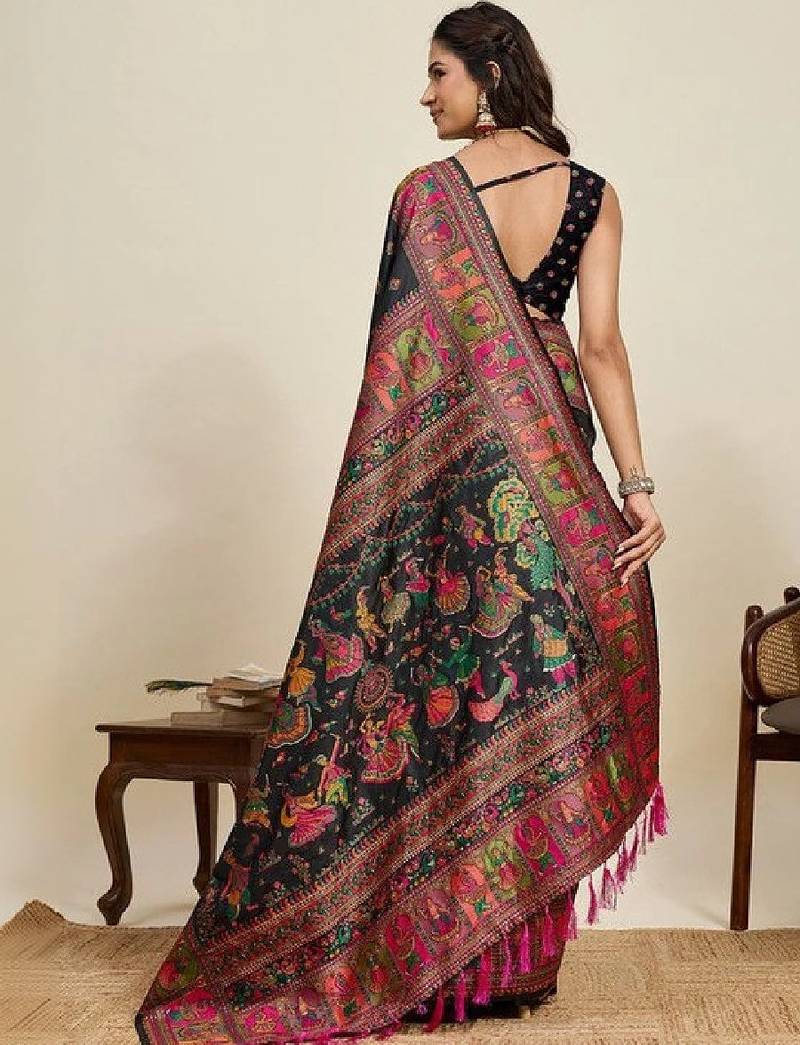 Kalamkari zari pashmina kanjeevaram saree