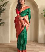 Green paithani silk zari weaving contrast blouse piece & sarees