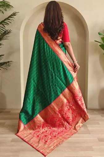 Green paithani silk zari weaving contrast blouse piece & sarees