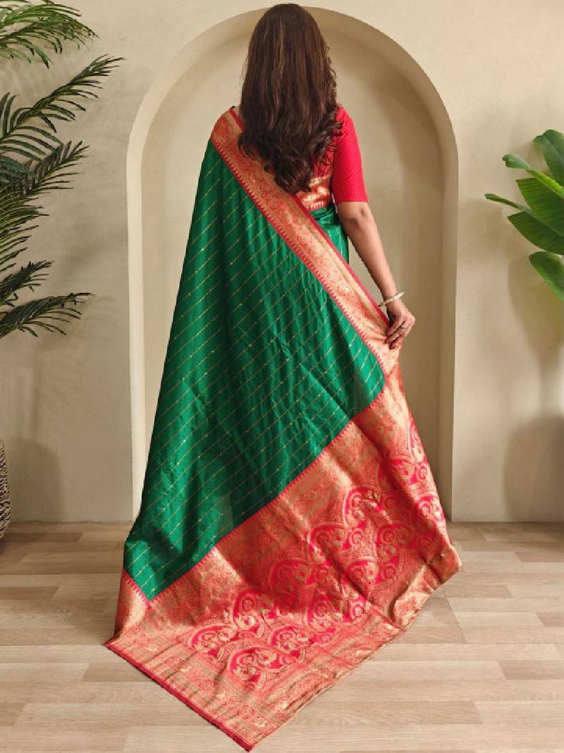Green paithani silk zari weaving contrast blouse piece & sarees
