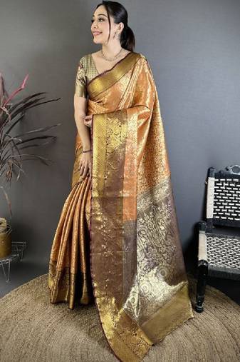 Woven design kanjeevaram sarees with unstitched blouse piece