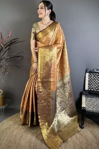 Woven design kanjeevaram sarees with unstitched blouse piece