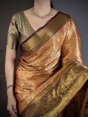 Woven design kanjeevaram sarees with unstitched blouse piece 3