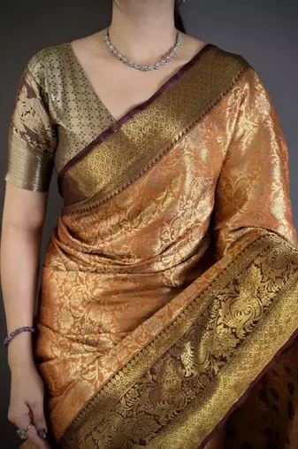 Woven design kanjeevaram sarees with unstitched blouse piece