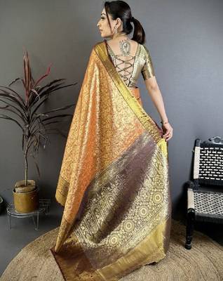 Woven design kanjeevaram sarees with unstitched blouse piece 4
