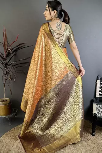 Woven design kanjeevaram sarees with unstitched blouse piece