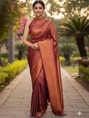 Maroon zari woven ready to wear saree 1