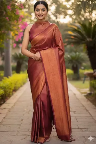 Maroon zari woven ready to wear saree
