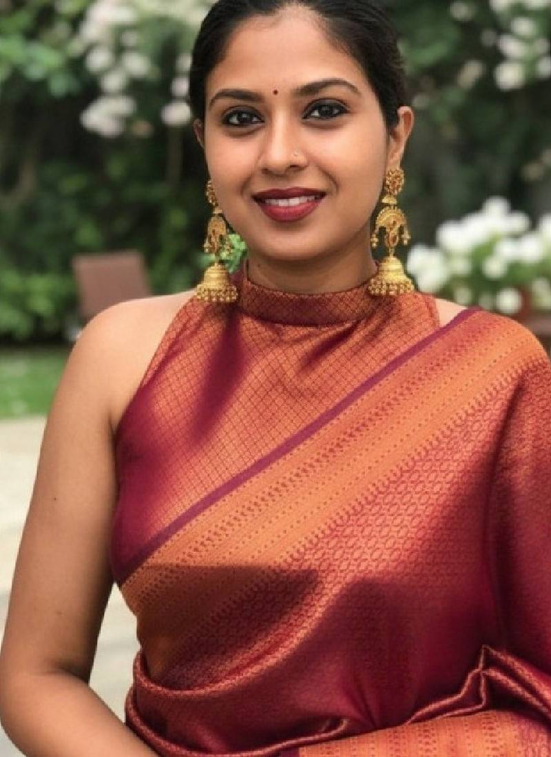 Maroon zari woven ready to wear saree