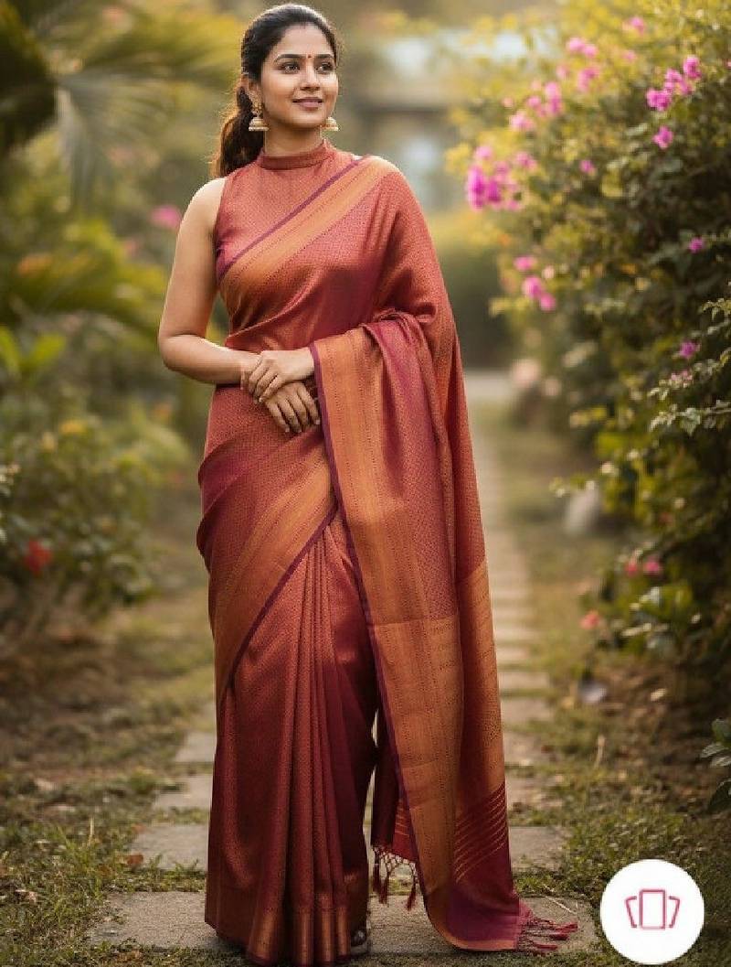 Maroon zari woven ready to wear saree
