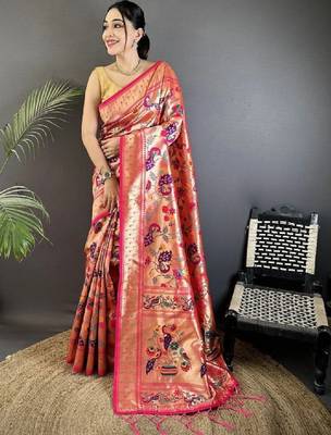 Woven design zari art silk heavy work kanjeevaram saree 1