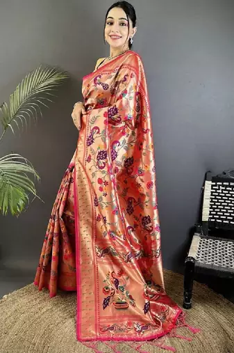 Woven design zari art silk heavy work kanjeevaram saree