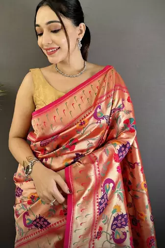 Woven design zari art silk heavy work kanjeevaram saree