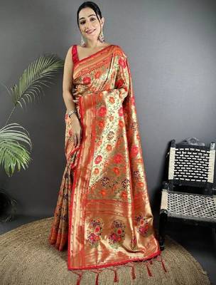 Floral zari art silk heavy work kanjeevaram saree 1