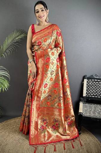 Floral zari art silk heavy work kanjeevaram saree