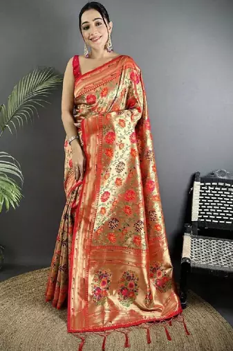 Floral zari art silk heavy work kanjeevaram saree