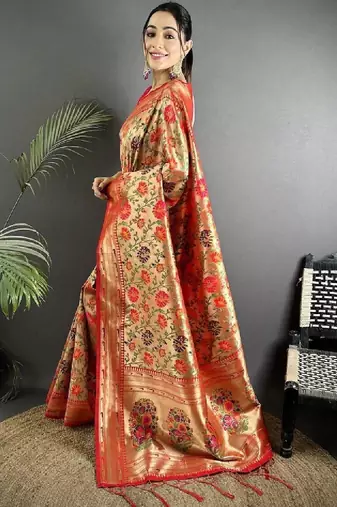 Floral zari art silk heavy work kanjeevaram saree