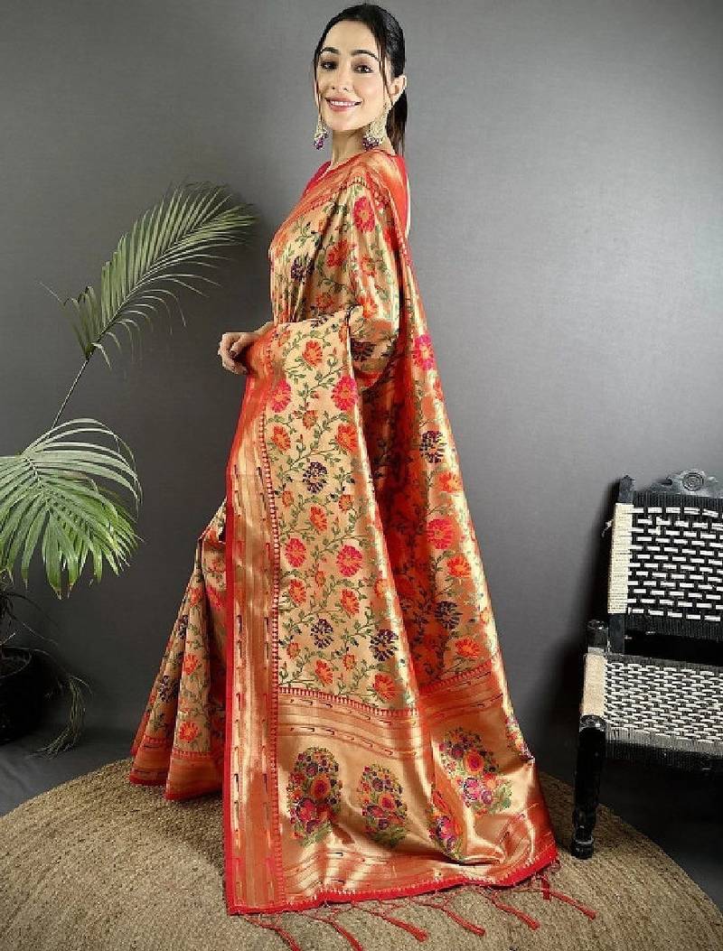 Floral zari art silk heavy work kanjeevaram saree