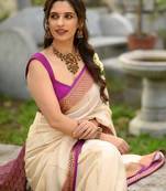 Women's kanjeevaram soft lichi silk unstitched blouse piece sarees
