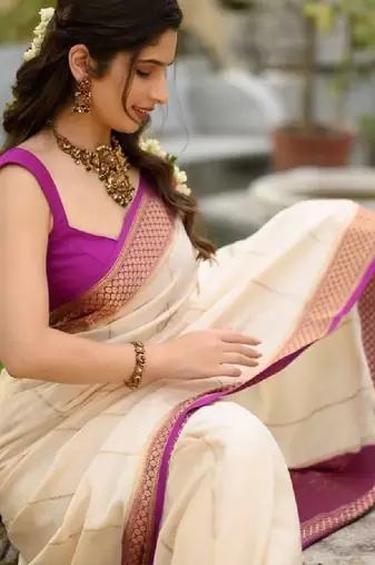 Women's kanjeevaram soft lichi silk unstitched blouse piece sarees