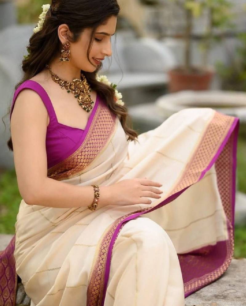 Women's kanjeevaram soft lichi silk unstitched blouse piece sarees