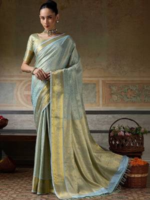 Woven design zari silk blend handloom kanjeevaram saree 1