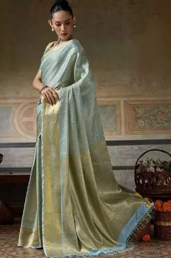 Woven design zari silk blend handloom kanjeevaram saree