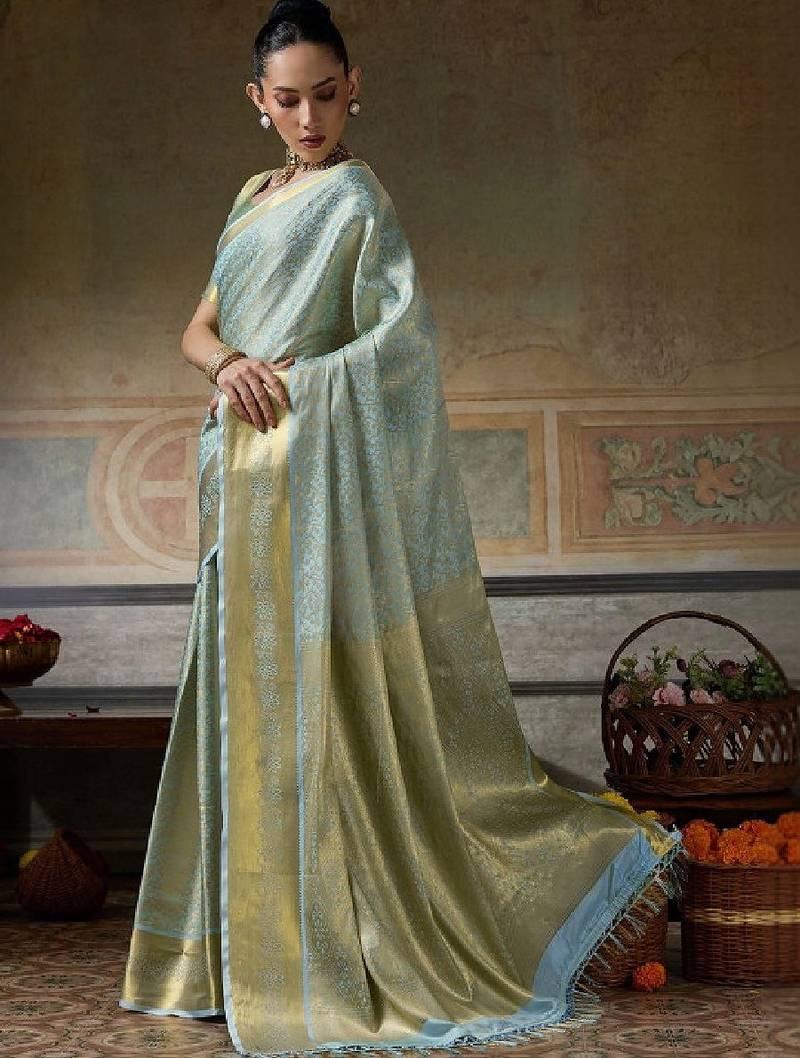 Woven design zari silk blend handloom kanjeevaram saree