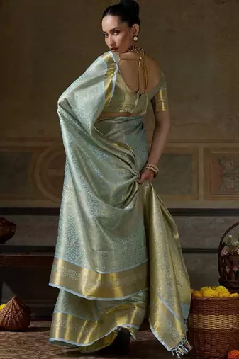 Woven design zari silk blend handloom kanjeevaram saree