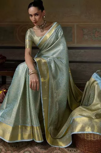 Woven design zari silk blend handloom kanjeevaram saree