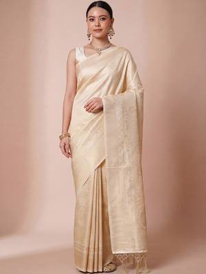 Ethnic motifs zari silk blend handloom kanjeevaram saree 1