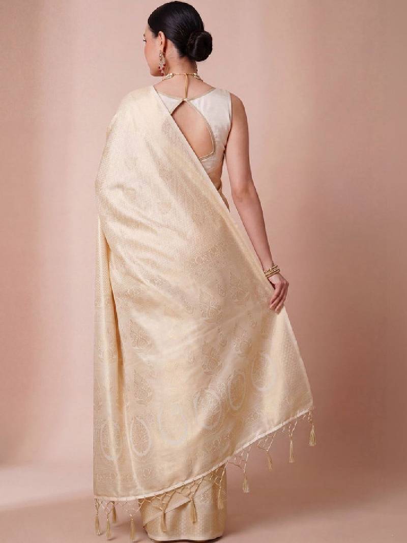 Ethnic motifs zari silk blend handloom kanjeevaram saree
