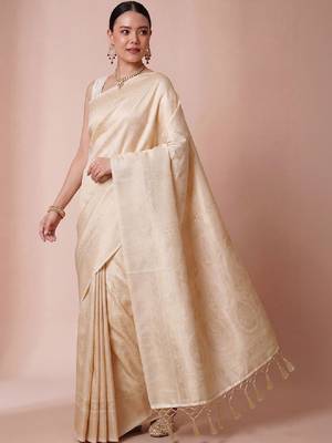 Ethnic motifs zari silk blend handloom kanjeevaram saree 3