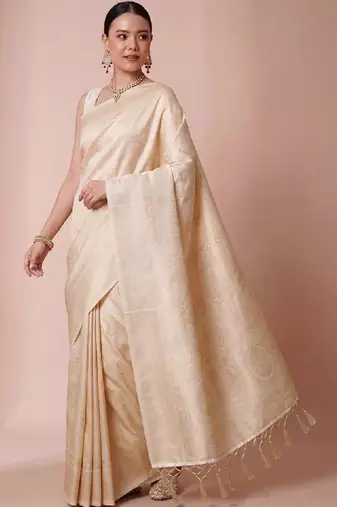 Ethnic motifs zari silk blend handloom kanjeevaram saree