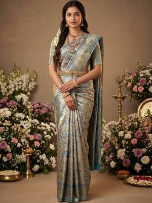 Woven design zari art silk handloom kanjeevaram saree 1