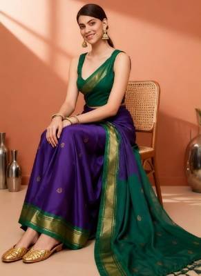 Ethnic motifs woven design zari pure cotton kanjeevaram saree 1