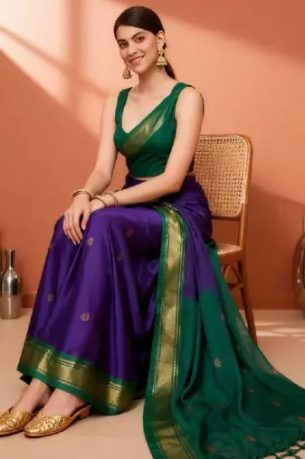 Ethnic motifs woven design zari pure cotton kanjeevaram saree