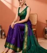Ethnic motifs woven design zari pure cotton kanjeevaram saree