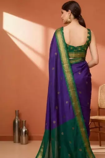 Ethnic motifs woven design zari pure cotton kanjeevaram saree