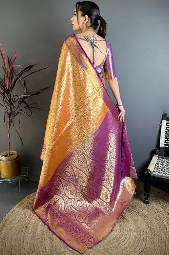 Woven design zari silk blend designer kanjeevaram saree