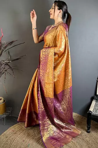 Woven design zari silk blend designer kanjeevaram saree