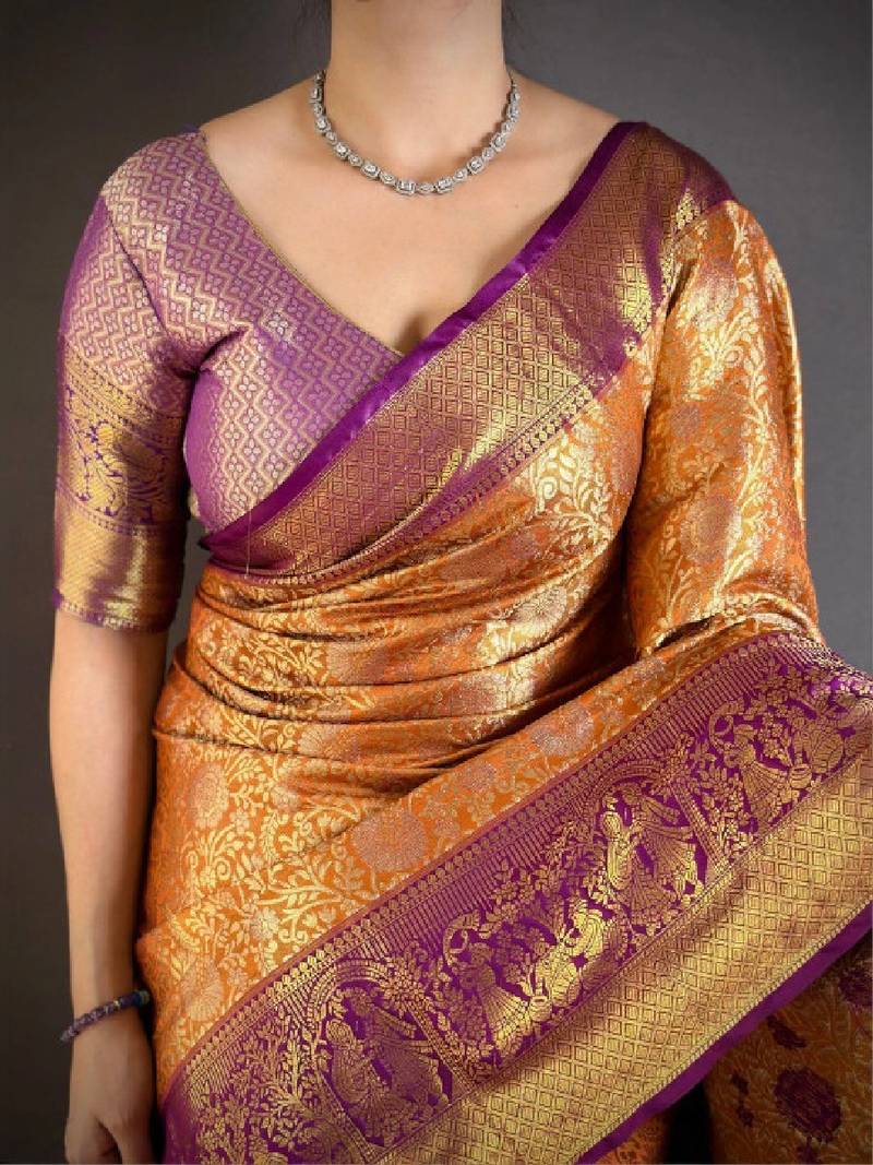 Woven design zari silk blend designer kanjeevaram saree