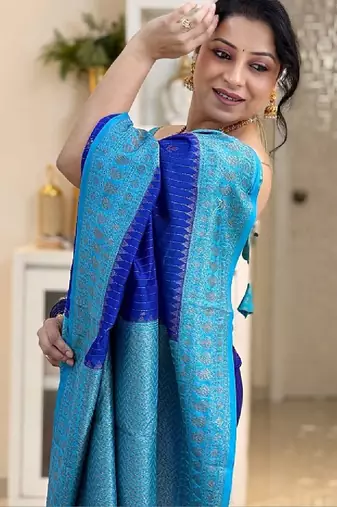 Woven design zari silk blend kanjeevaram saree