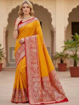 Woven design zari pure silk heavy work kanjeevaram saree 1