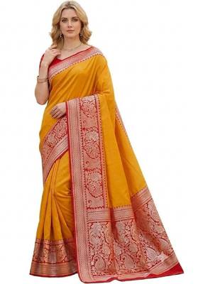 Woven design zari pure silk heavy work kanjeevaram saree 2
