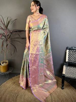 Woven design zari silk blend designer kanjeevaram saree 1