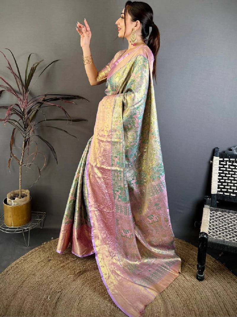 Woven design zari silk blend designer kanjeevaram saree